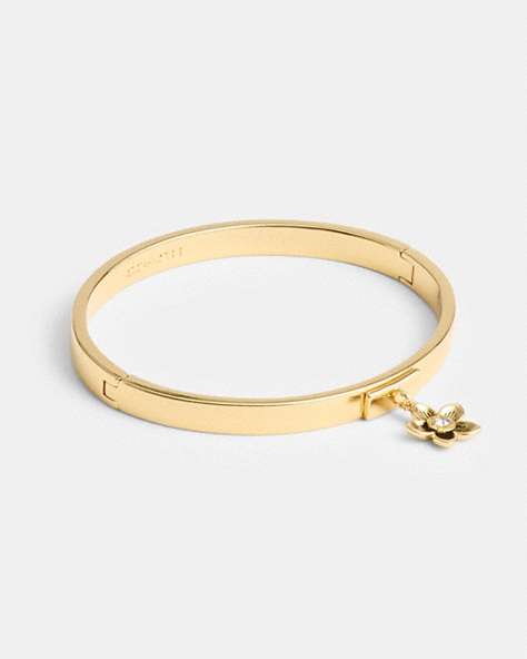 COACH®,WILDFLOWER HINGED BANGLE,Metal,Gold,Front View