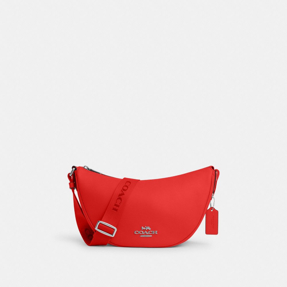 COACH®,PACE SHOULDER BAG,Smooth Leather,Medium,Silver/Miami Red,Front View
