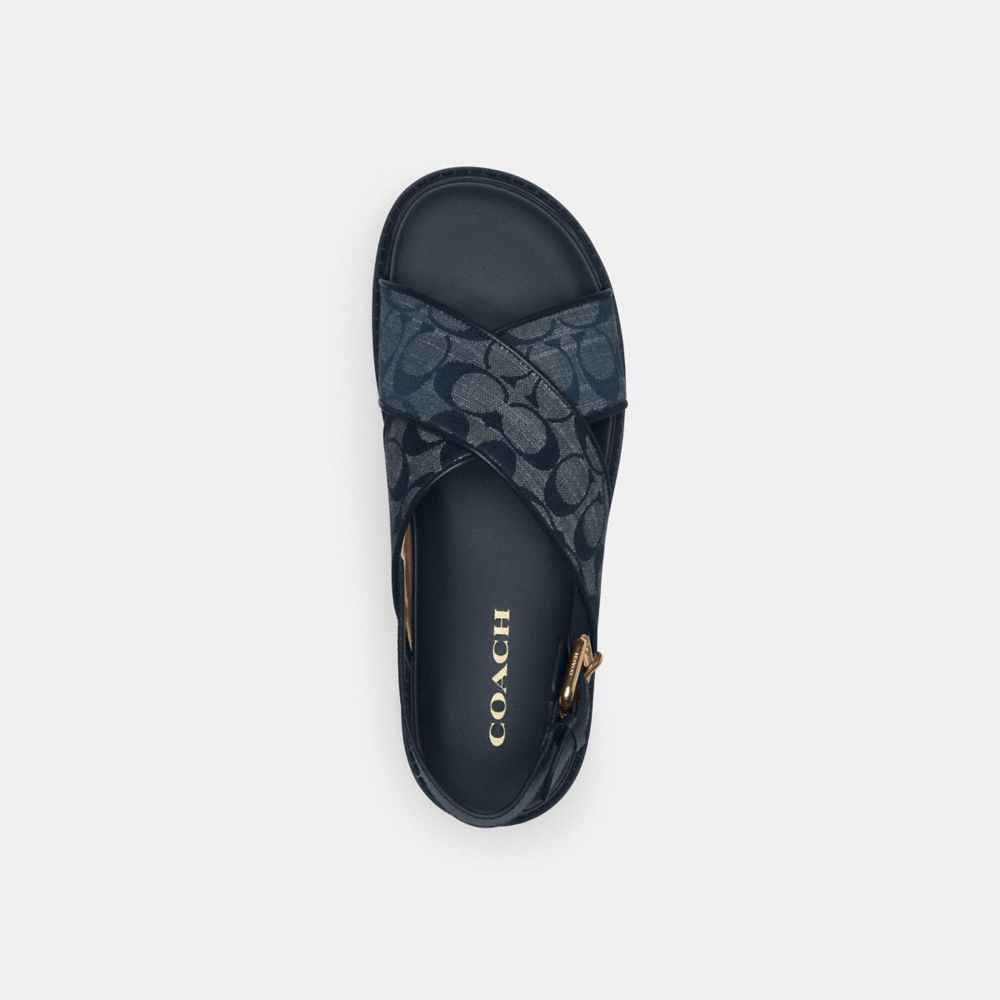 COACH®,FRASER SANDAL IN SIGNATURE CHAMBRAY,Midnight Navy,Inside View,Top View