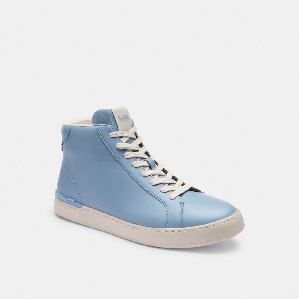 COACH®,CLIP HIGH TOP SNEAKER,Leather,Cornflower,Front View