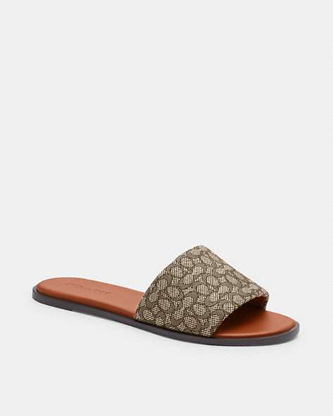 COACH®,HOLLY SANDAL IN SIGNATURE JACQUARD,Cocoa/Burnished Amber,Front View