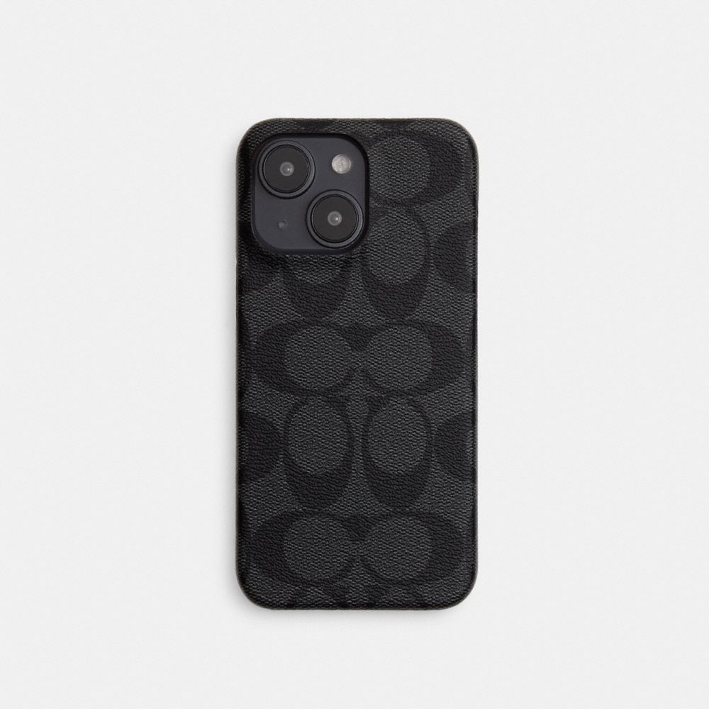 COACH®,IPHONE 15 PRO MAX CASE IN SIGNATURE CANVAS,Charcoal,Front View