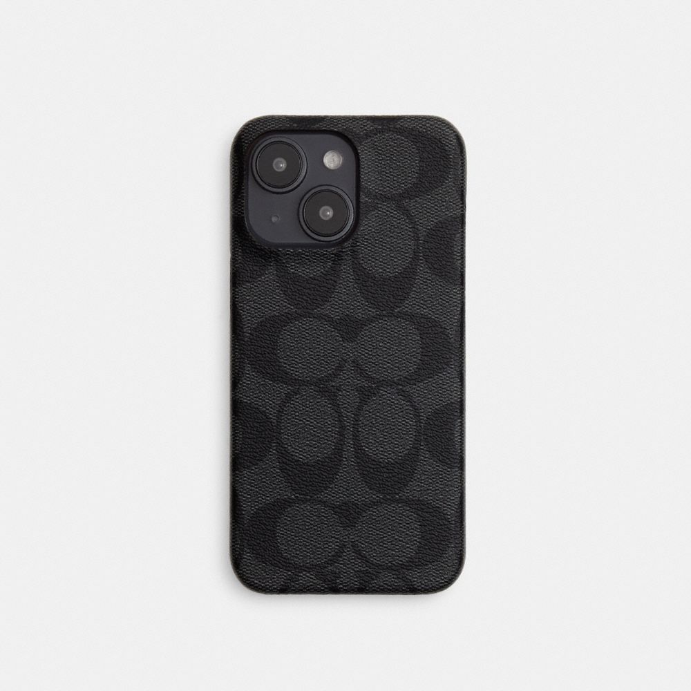 COACH®,ÉTUI POUR IPHONE 15 PRO MAX EN TOILE SIGNATURE,Anthracite,Front View