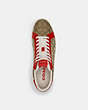 COACH®,CLIP HIGH TOP SNEAKER IN SIGNATURE CANVAS,mixedmaterial,Khaki/ Miami Red,Inside View,Top View