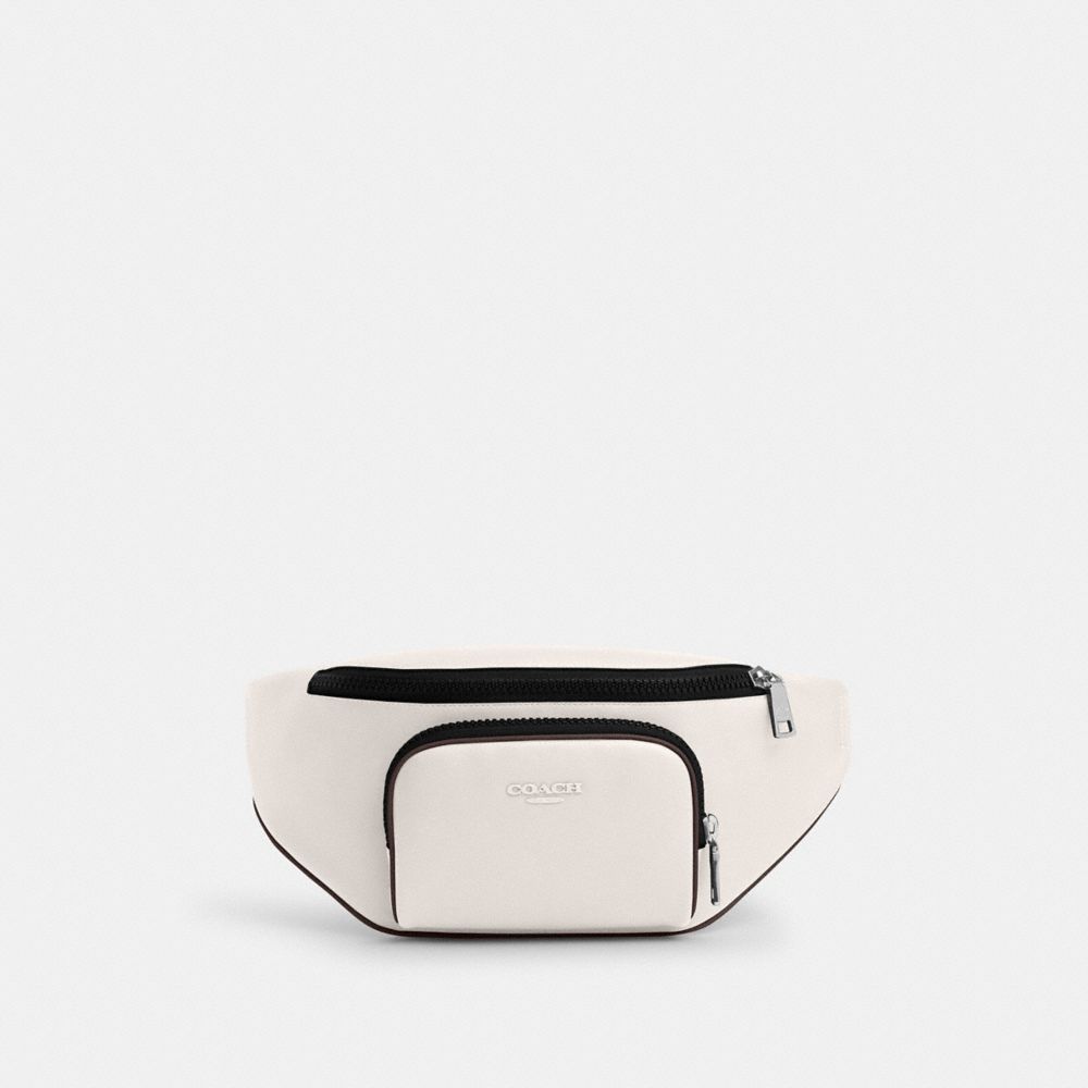 COACH®,Racer Belt Bag In Leather,Belt Bag,Metal,Logo,Casual,White,Front View image number 0