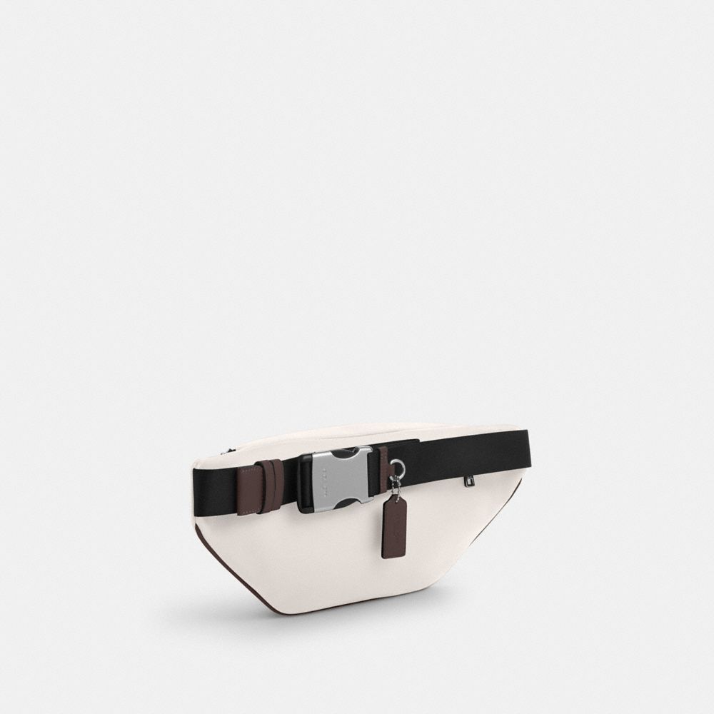 COACH®,Racer Belt Bag In Leather,Belt Bag,Metal,Logo,Casual,White,Angle View