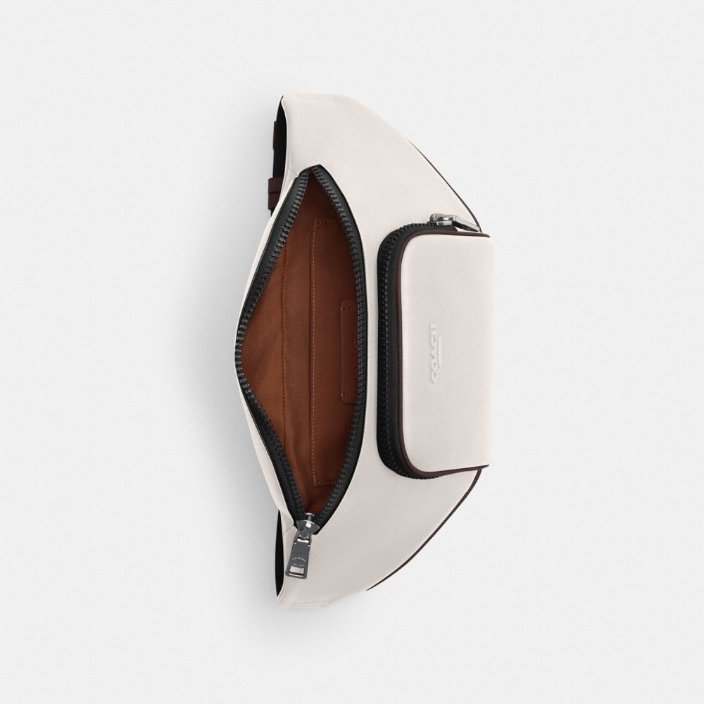 COACH®,Racer Belt Bag In Leather,Belt Bag,Metal,Logo,Casual,White,Inside View,Top View