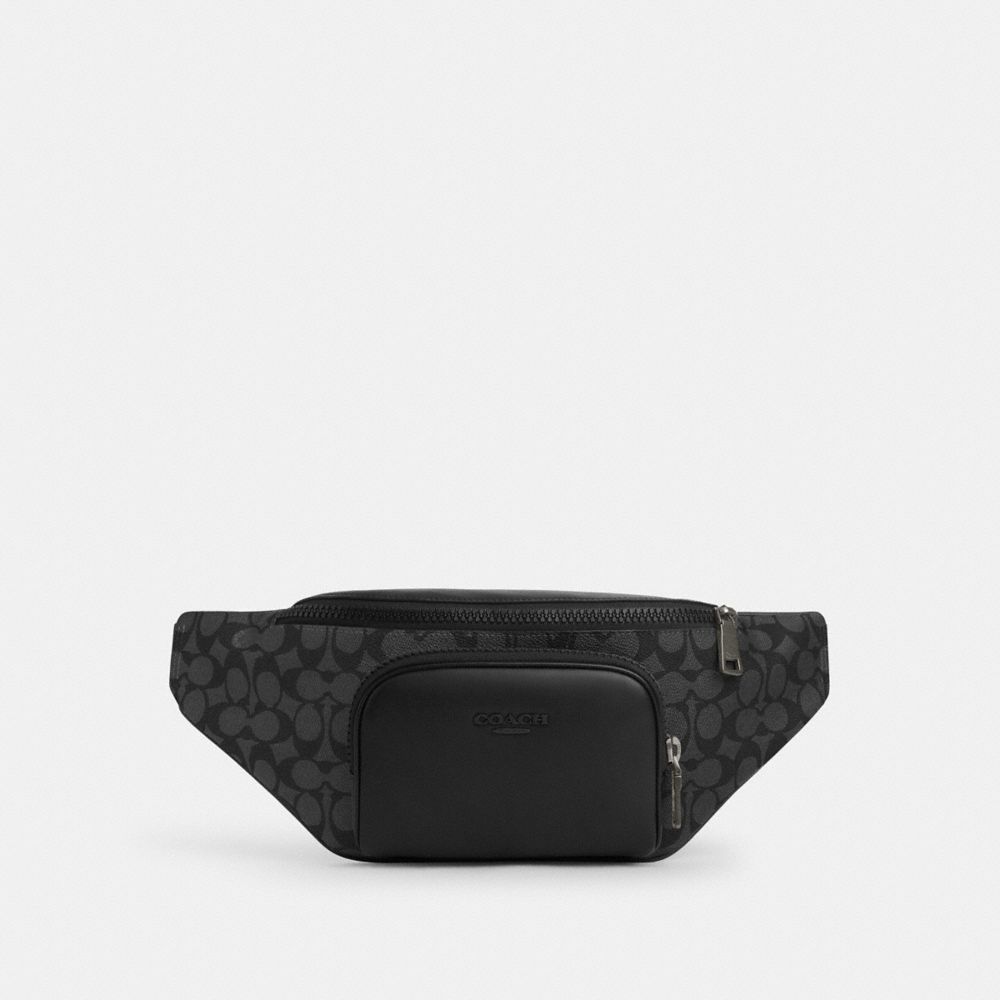 COACH®,Racer Belt Bag In Signature,Belt Bag,Color Block,Casual,Black,Front View