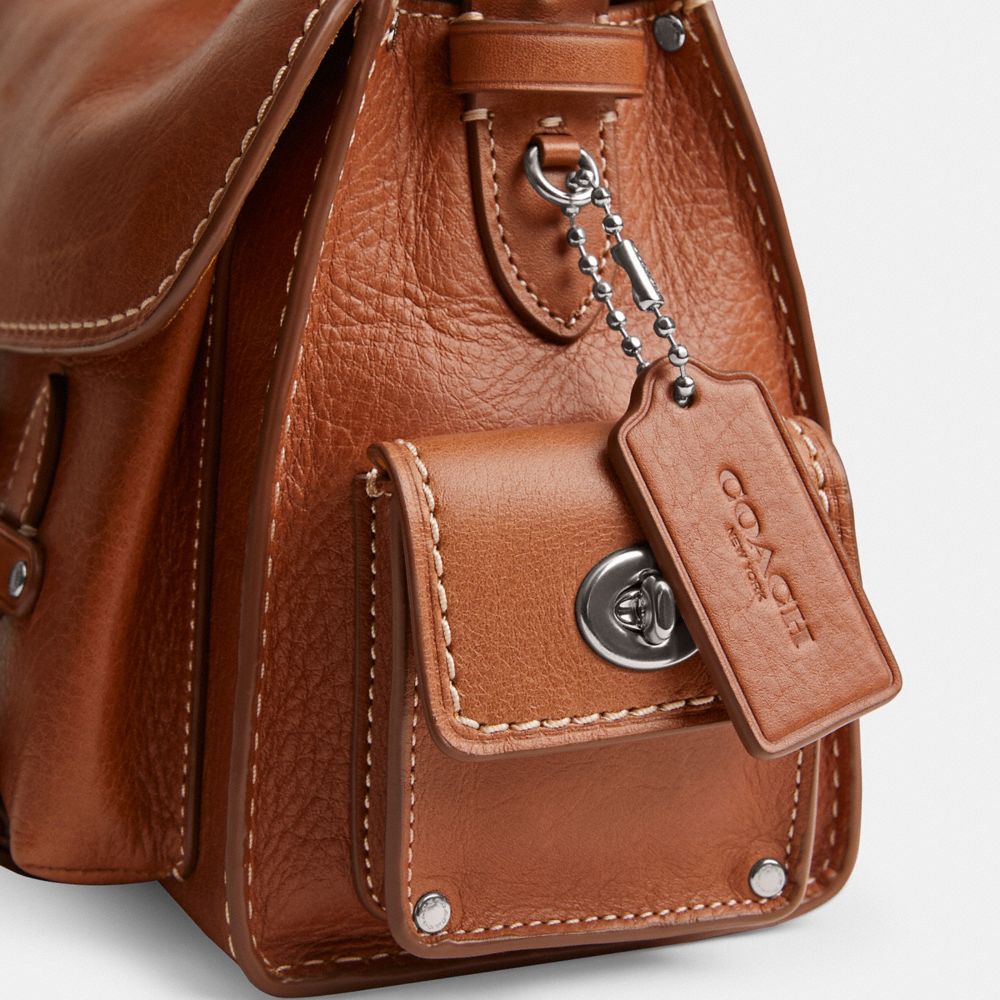 COACH®,Western Tabby,Leather,Shoulder Bag,Embossed,Logo,Studded,Metal,Silver Metal,Casual,Brown,Closer View