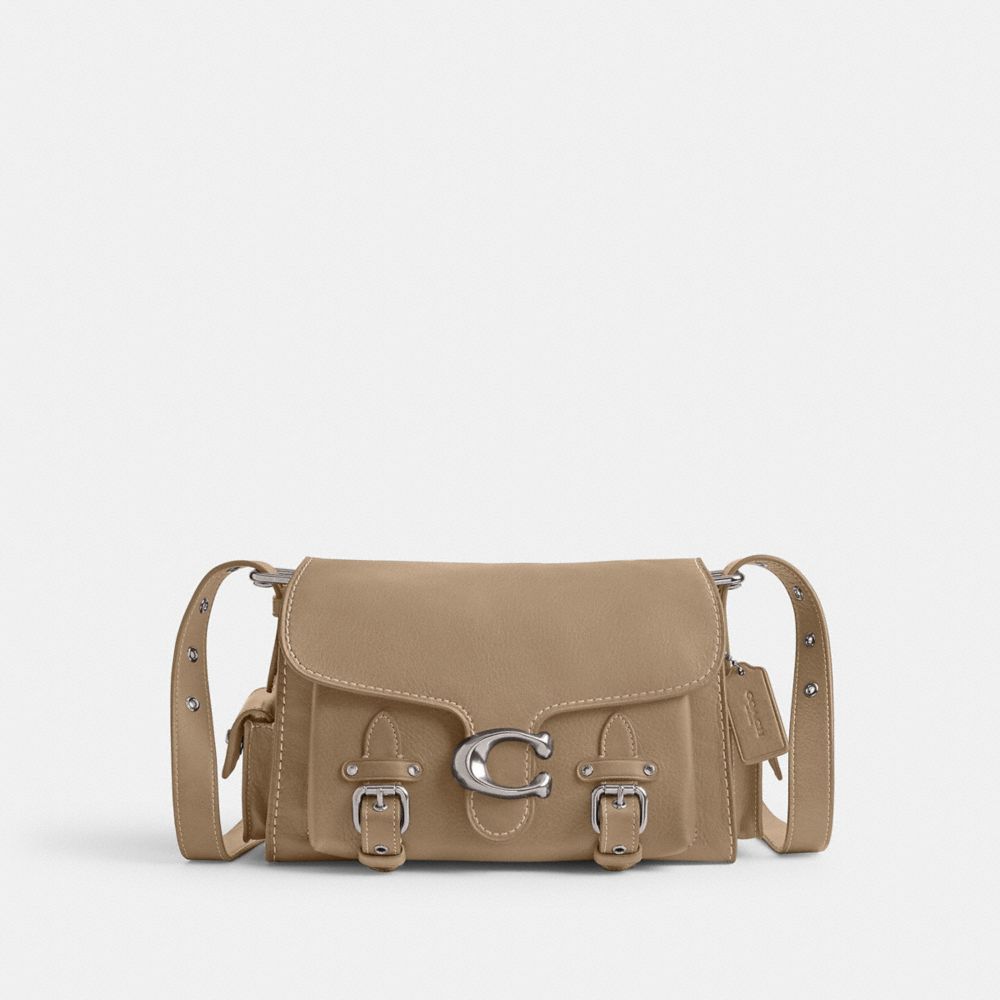 COACH®,Western Tabby,Leather,Shoulder Bag,Logo,Metal,Studded,Embossed,Silver Metal,Casual,,Front View