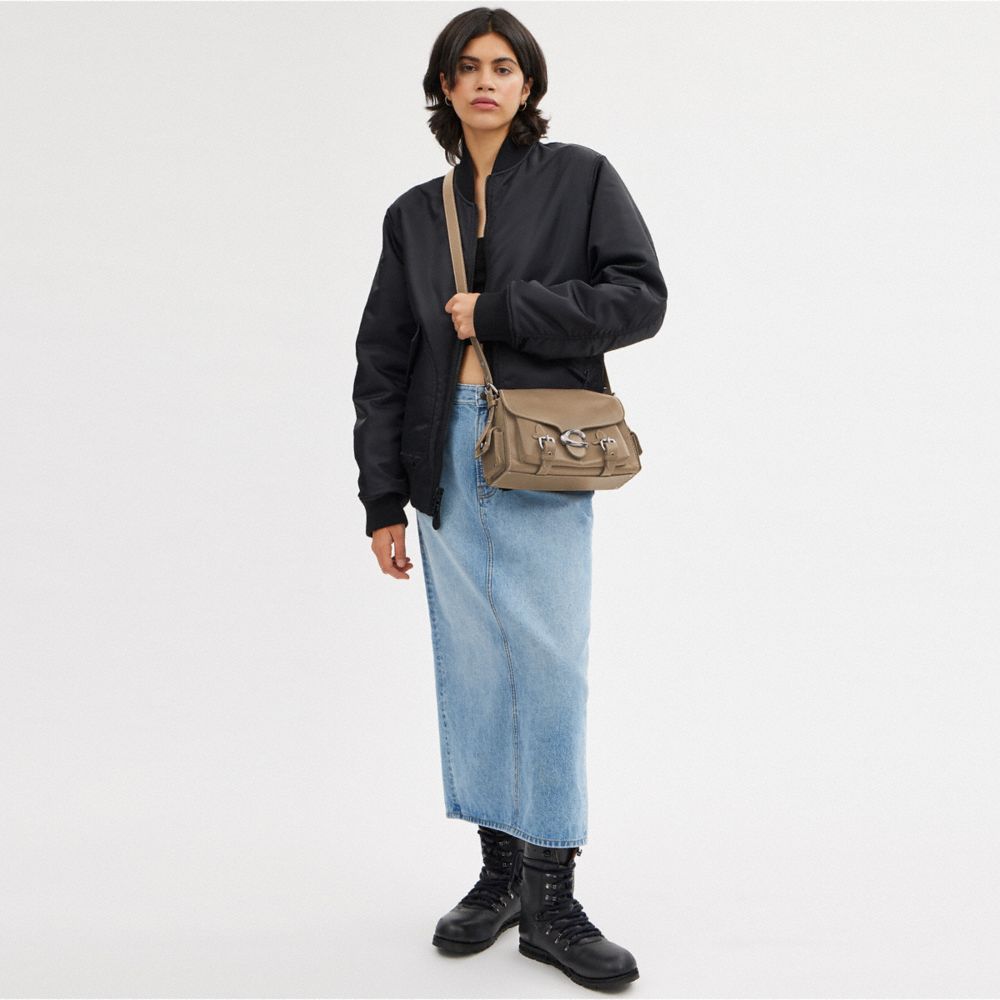 COACH®,Western Tabby,Leather,Shoulder Bag,Logo,Metal,Studded,Embossed,Silver Metal,Casual,