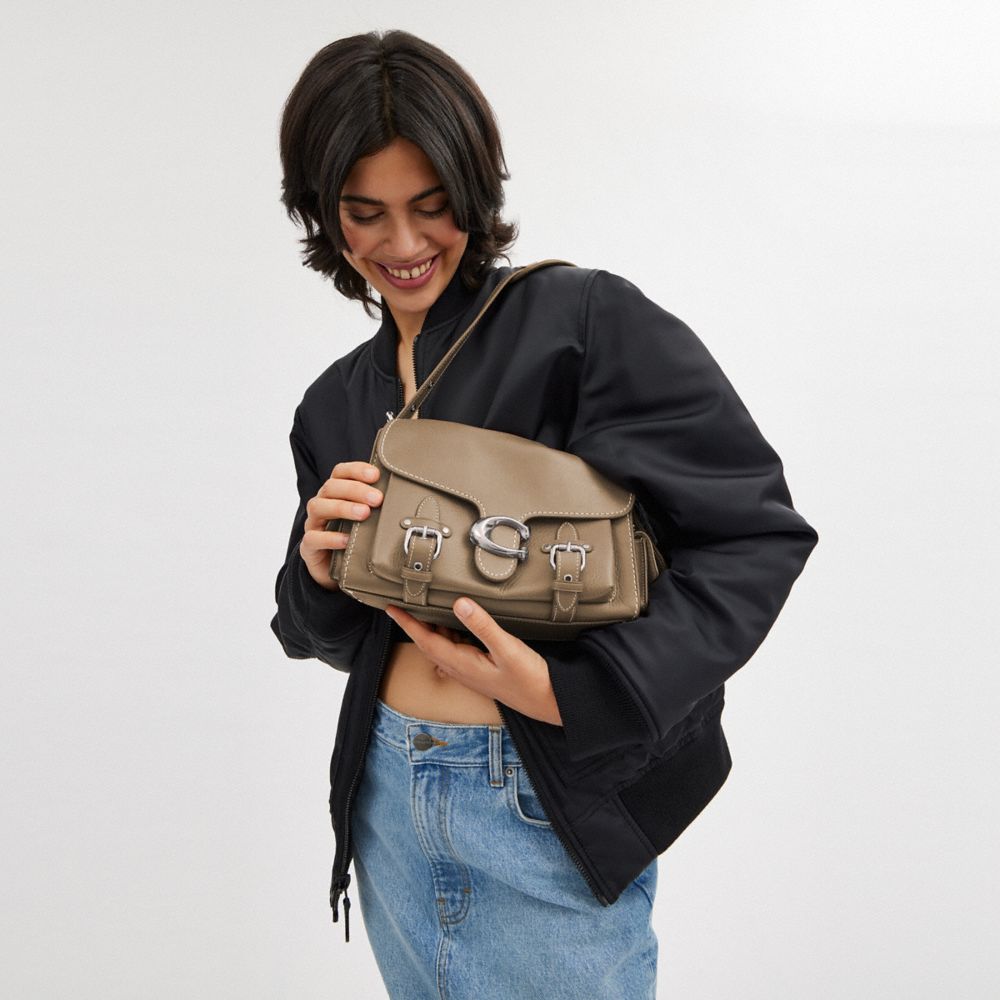 COACH®,Western Tabby,Leather,Shoulder Bag,Logo,Metal,Studded,Embossed,Silver Metal,Casual,,Detail View