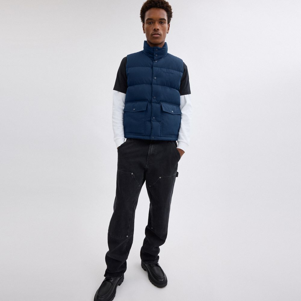 COACH®,Down Vest,Polyester,Cotton,Polyamide,Puffer,Quilted,Vest,Ripstop,Casual,Navy,Scale View