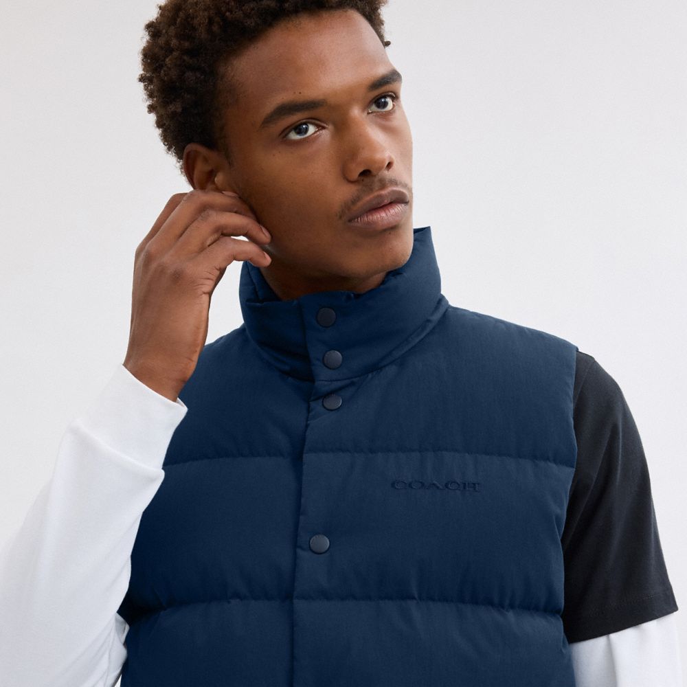 COACH®,Down Vest,Polyester,Cotton,Polyamide,Puffer,Quilted,Vest,Ripstop,Casual,Navy,Detail View
