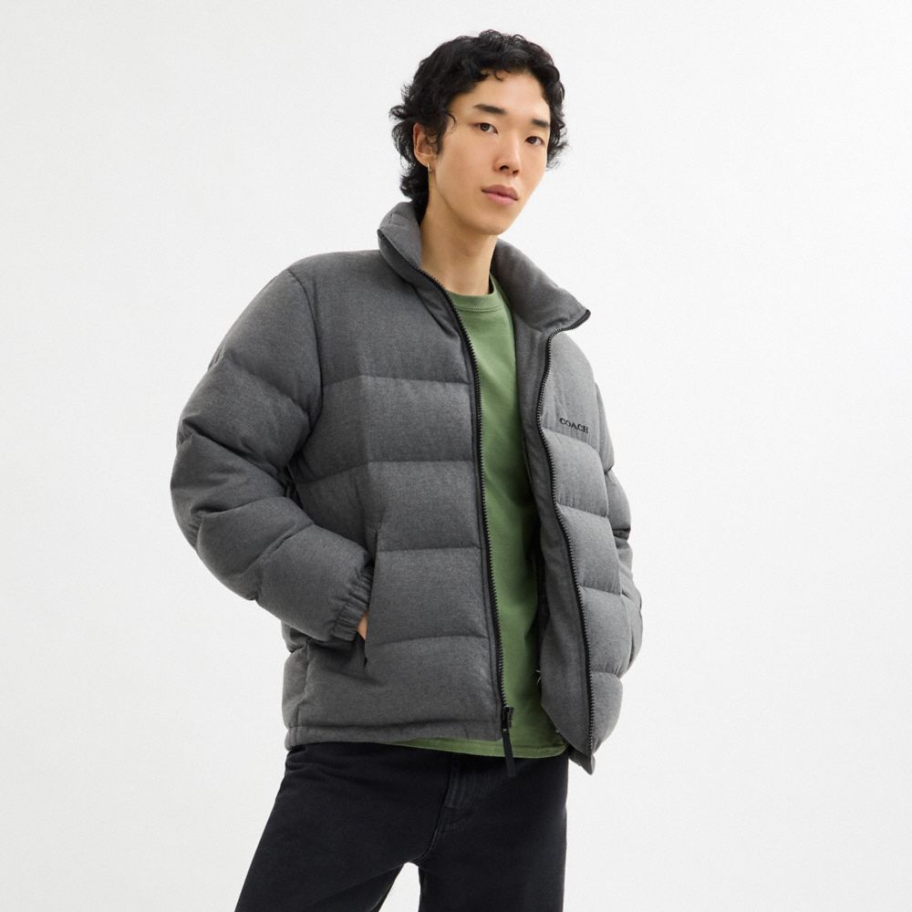 COACH®,メランジ ダウン ジャケット,ﾀﾞｰｸ ﾍｻﾞｰ ｸﾞﾚｰ