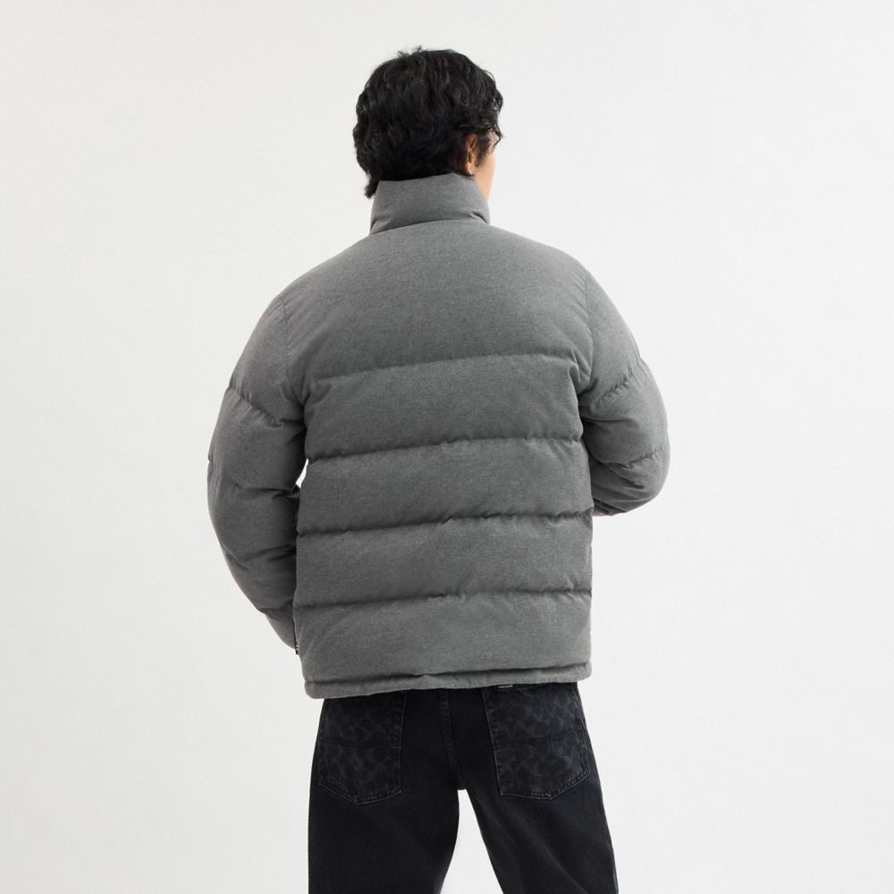 COACH®,メランジ ダウン ジャケット,ﾀﾞｰｸ ﾍｻﾞｰ ｸﾞﾚｰ