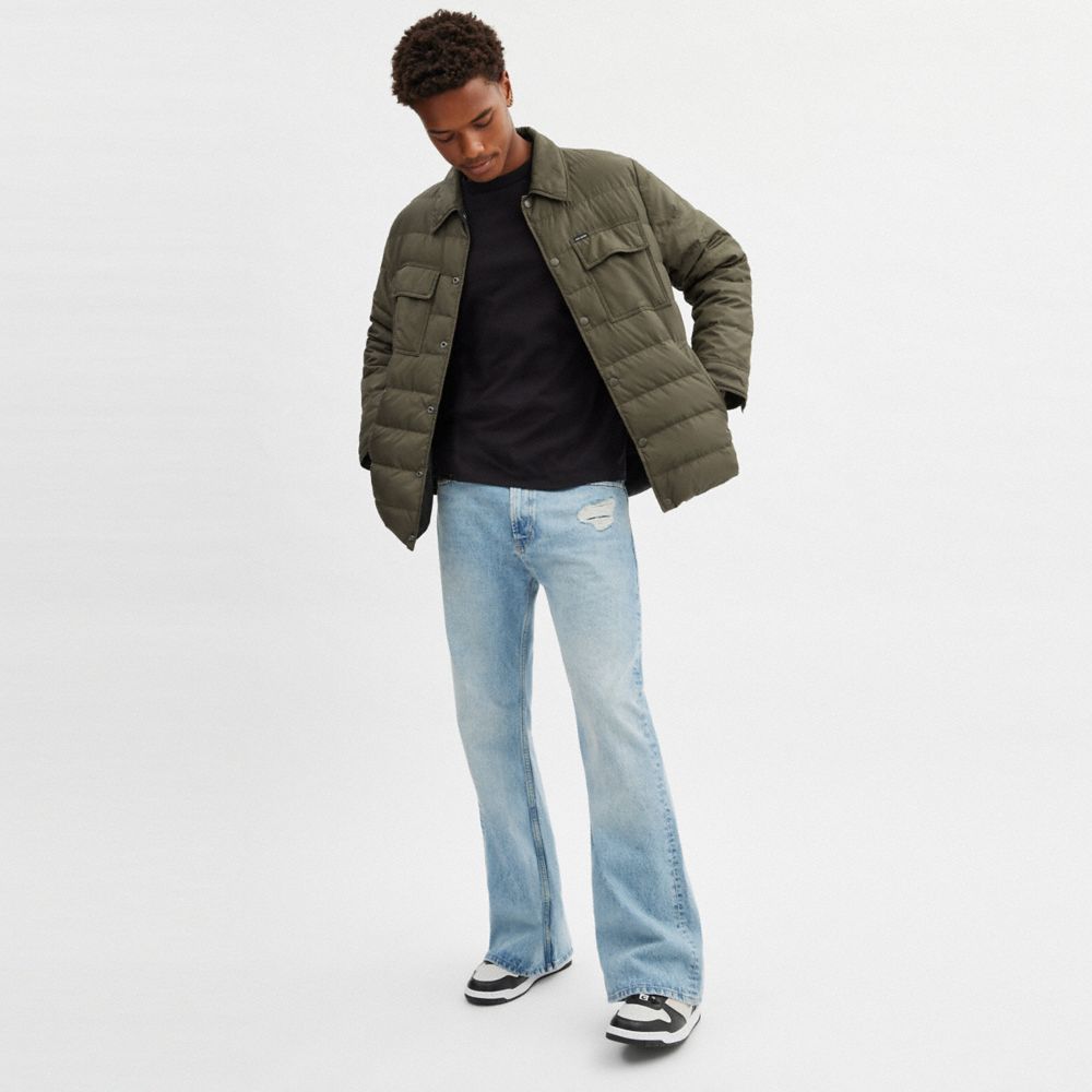 COACH®,Lightweight Shirt Down Jacket In Recycled Polyester,Quilted,Down,Sustainable,Casual,Olive,Scale View
