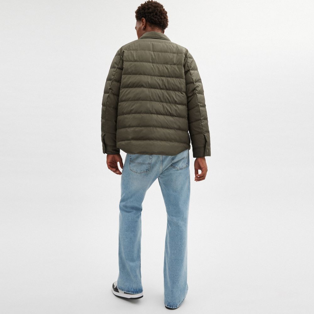 COACH®,Lightweight Shirt Down Jacket In Recycled Polyester,Quilted,Down,Sustainable,Casual,Olive,Scale View