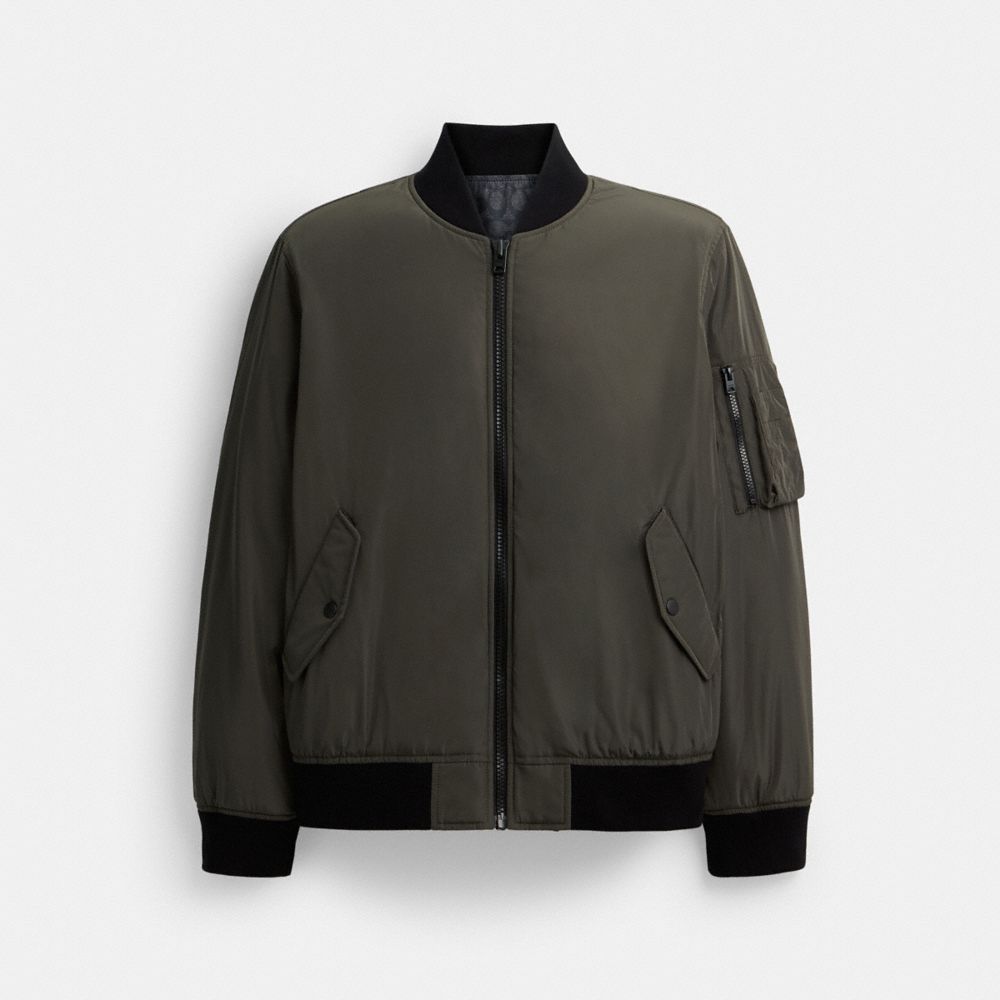 COACH®,Reversible Ma 1 Jacket In Recycled Polyester,Bomber,Sustainable,Ripstop,Casual,Gray,Front View image number 0