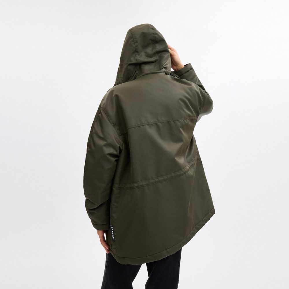 COACH®,Parka In Recycled Nylon,Polyamide,Parka,Drawstring,Logo,Sustainable,Ripstop,Casual,Outdoor,Olive,Scale View