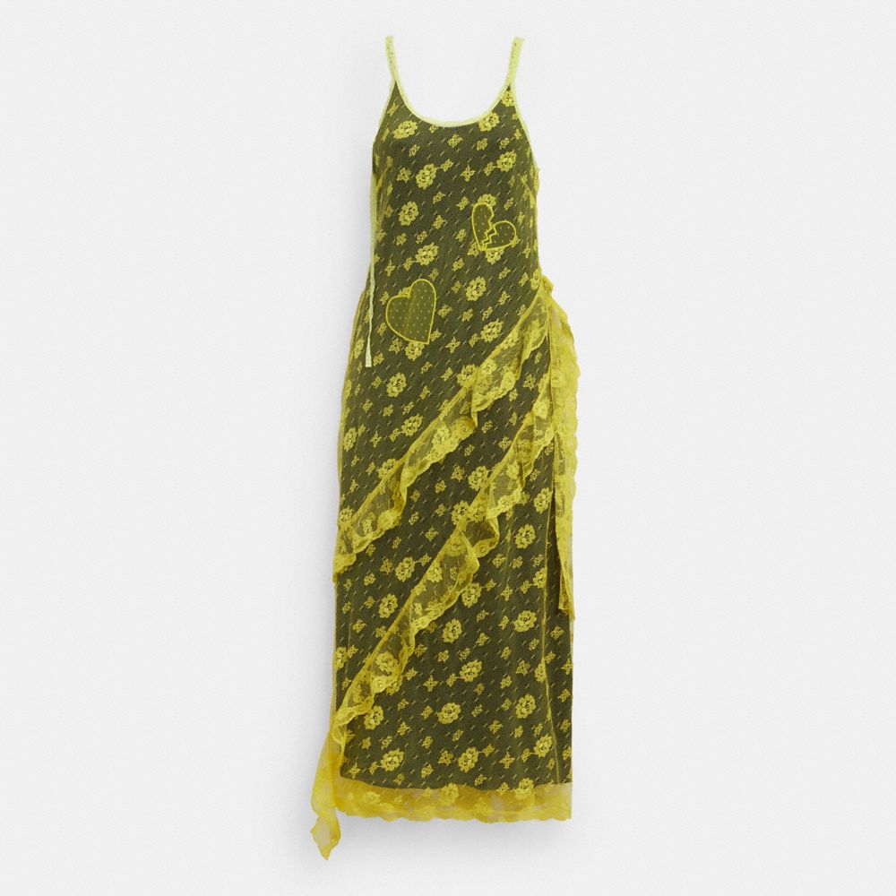 COACH®,RUFFLE LACE DRESS,Polyamide,Yellow,Front View
