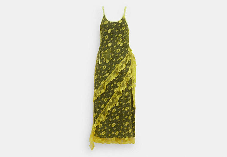 COACH®,RUFFLE LACE DRESS,Yellow,Front View image number 0