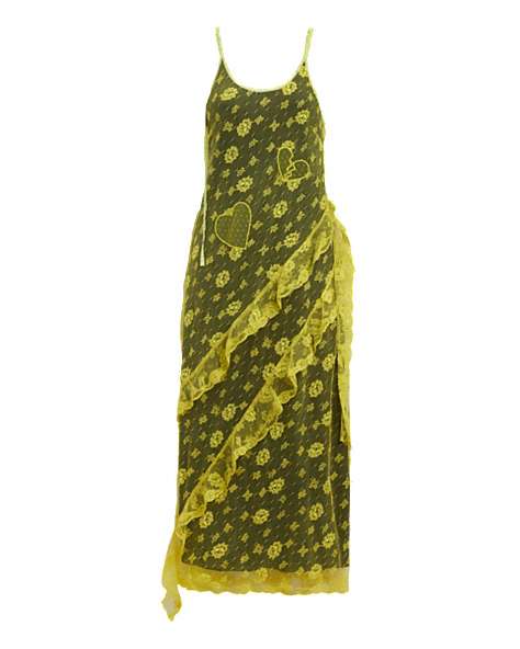 COACH®,RUFFLE LACE DRESS,Yellow,Front View