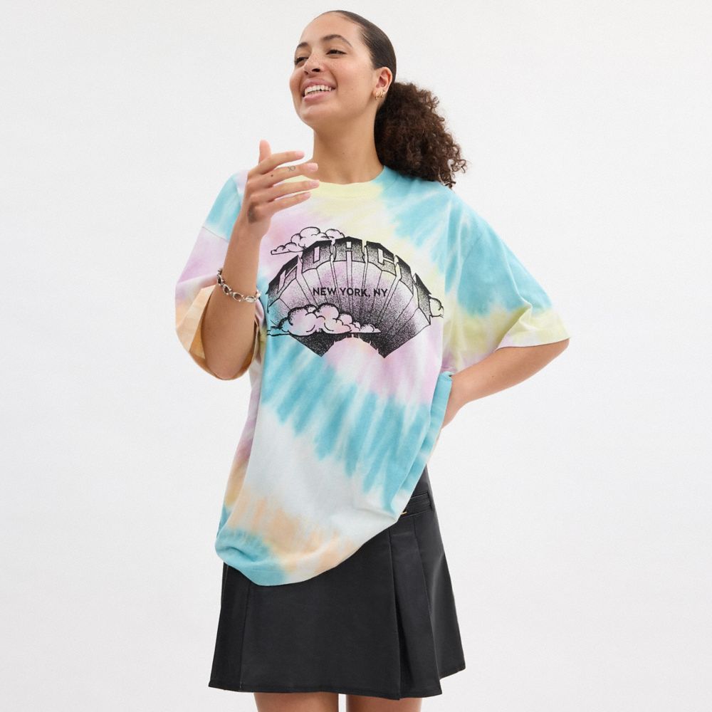 COACH®,Tie Dye Crewneck T Shirt In Organic Cotton,Cotton,T Shirt,No Embellishment,Casual,Multi Color,Scale View