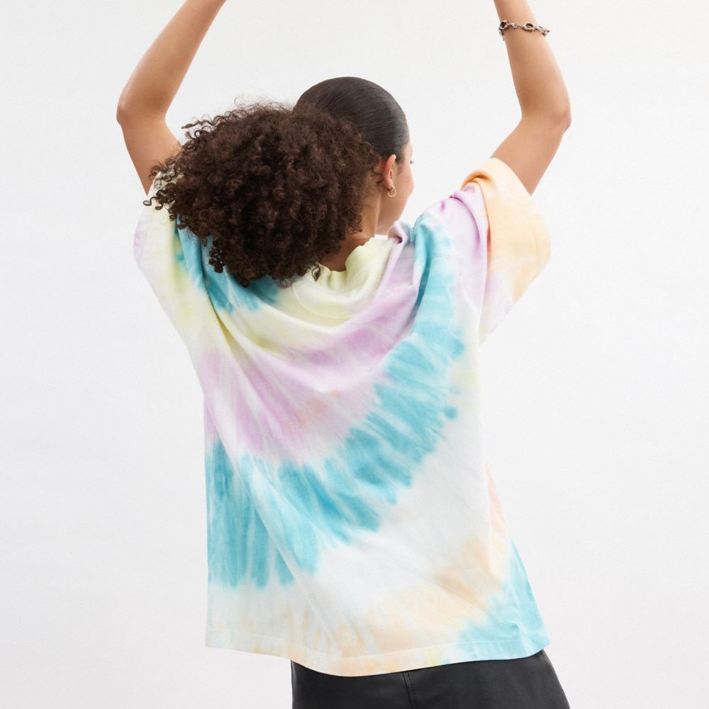 COACH®,Tie Dye Crewneck T Shirt In Organic Cotton,Cotton,T Shirt,No Embellishment,Casual,Multi Color,Scale View