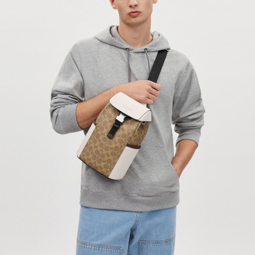 COACH®,Racer Pack In Signature Colorblock,Slingback,Piping,Color Block,Pen Holder,Casual,Brown,Detail View
