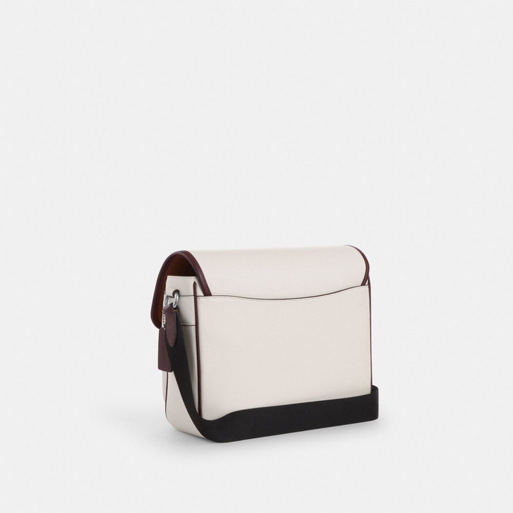 COACH®,Racer Messenger Bag In Colorblock Signature Canvas,Crossbody,Color Block,Metal,Piping,Logo,Pen Holder,Casual,White,Angle View