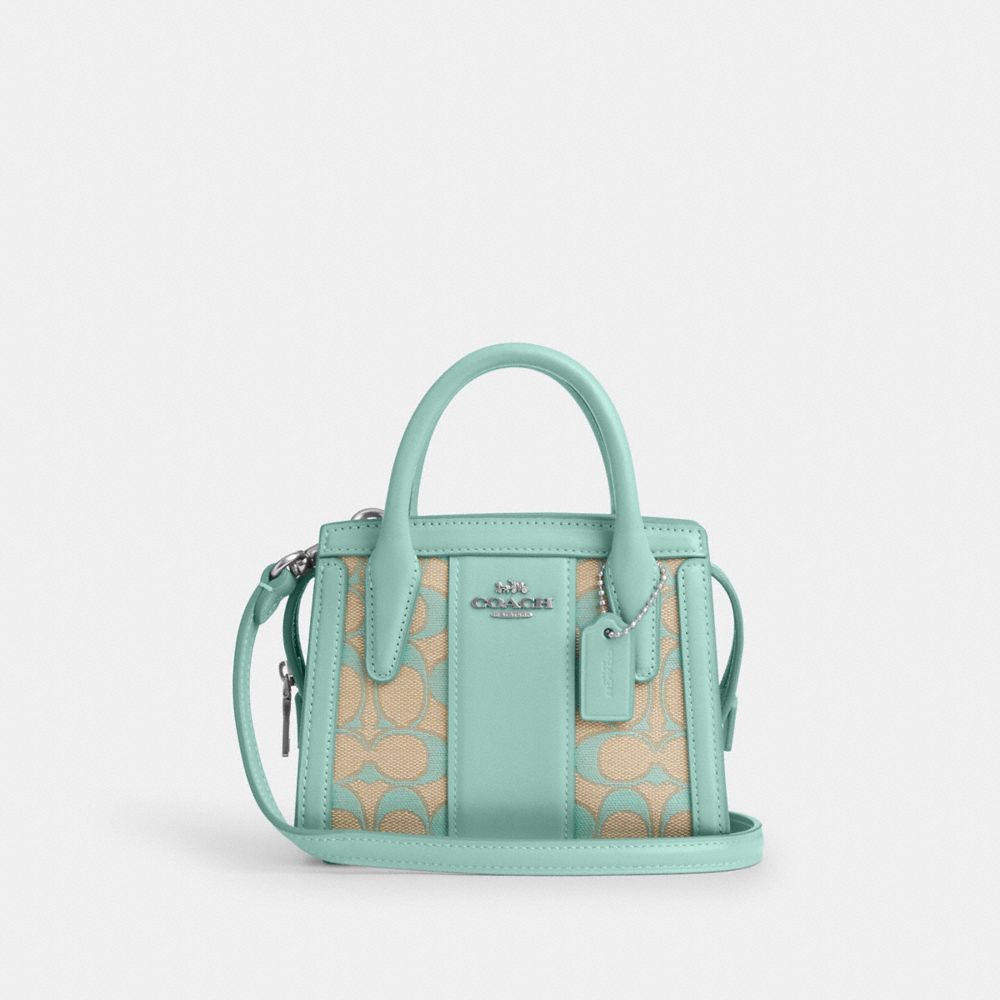 COACH®,ANDREA MINI CARRYALL IN SIGNATURE JACQUARD,Non Leather,Sv/Faded Blue,Front View