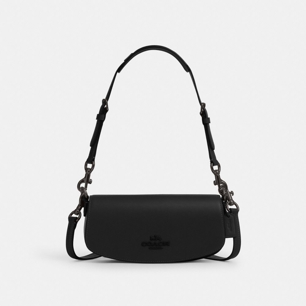 COACH®,ANDREA SMALL SHOULDER BAG IN SMOOTH LEATHER WITH TONAL HARDWARE,Smooth Leather,Mini,Black Copper/Black,Front View