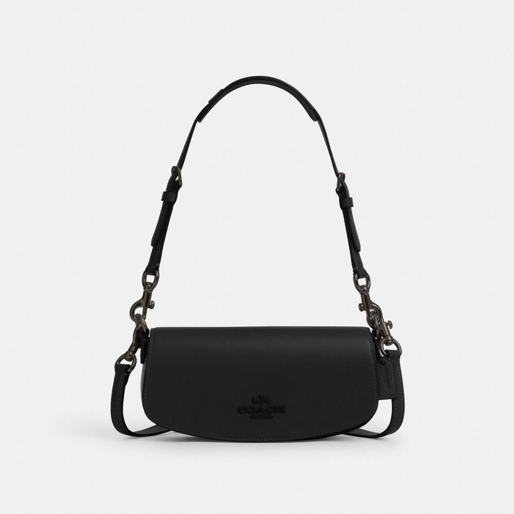 COACH®,Andrea Small Shoulder Bag In Smooth Leather With Tonal Hardware,Calfskin Leather,Crossbody,Logo,Casual,Black,Front View image number 0