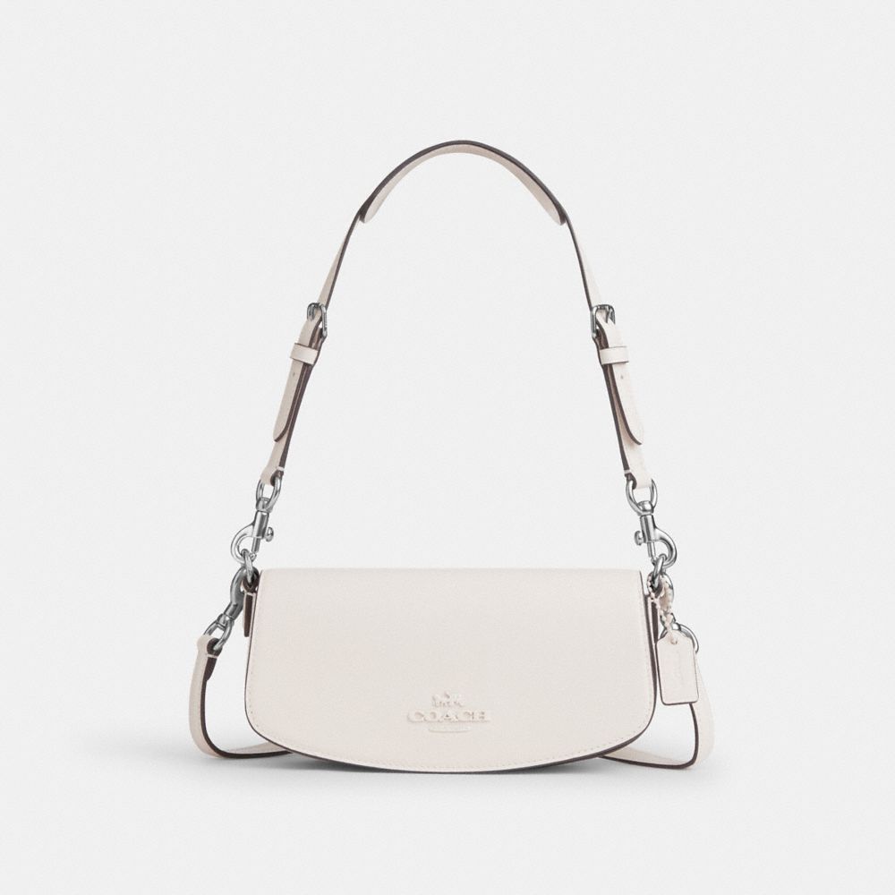COACH®,ANDREA SMALL SHOULDER BAG IN SMOOTH LEATHER WITH TONAL HARDWARE,Smooth Leather,Mini,Silver/Chalk,Front View