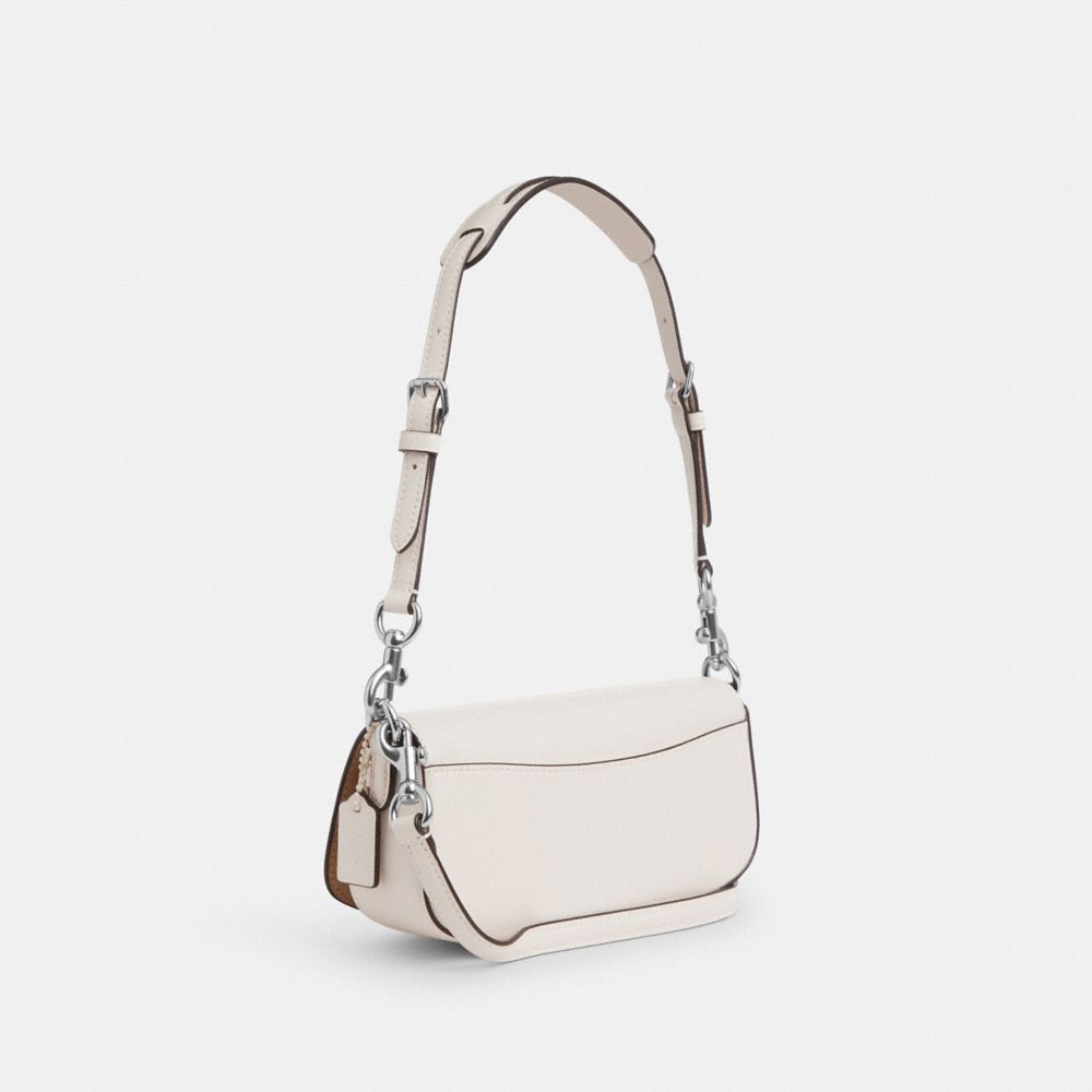 COACH®,ANDREA SMALL SHOULDER BAG IN SMOOTH LEATHER WITH TONAL HARDWARE,Smooth Leather,Mini,Silver/Chalk,Angle View