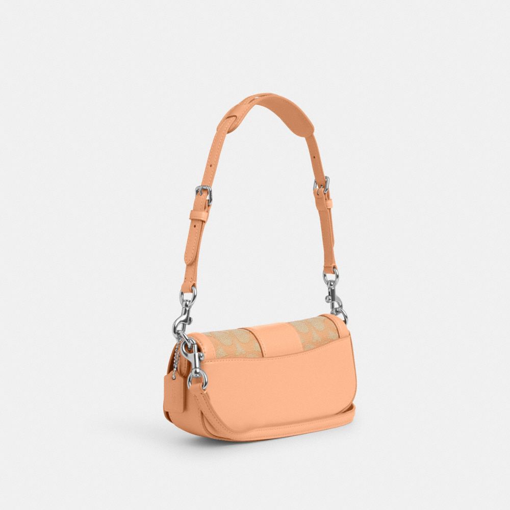 COACH®,ANDREA SMALL SHOULDER BAG IN SIGNATURE JACQUARD,Non Leather,Mini,Sv/Faded Blush,Angle View