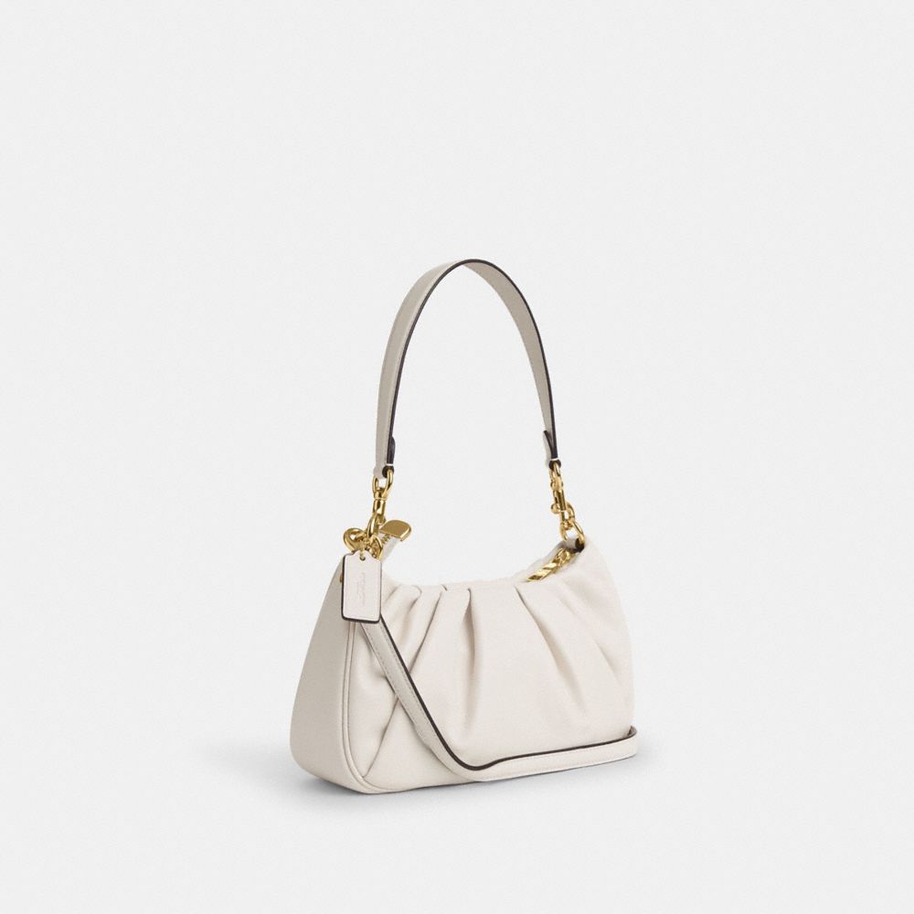 COACH®,Teri Shoulder Bag With Ruching,Shoulder Bag,Logo,Pleats,Metal,Casual,Day Party,White,Angle View