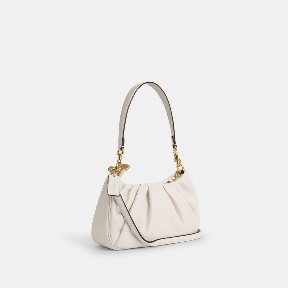 COACH®,Teri Shoulder Bag With Ruching,Shoulder Bag,Logo,Metal,Pleats,Day Party,Casual,White,Angle View