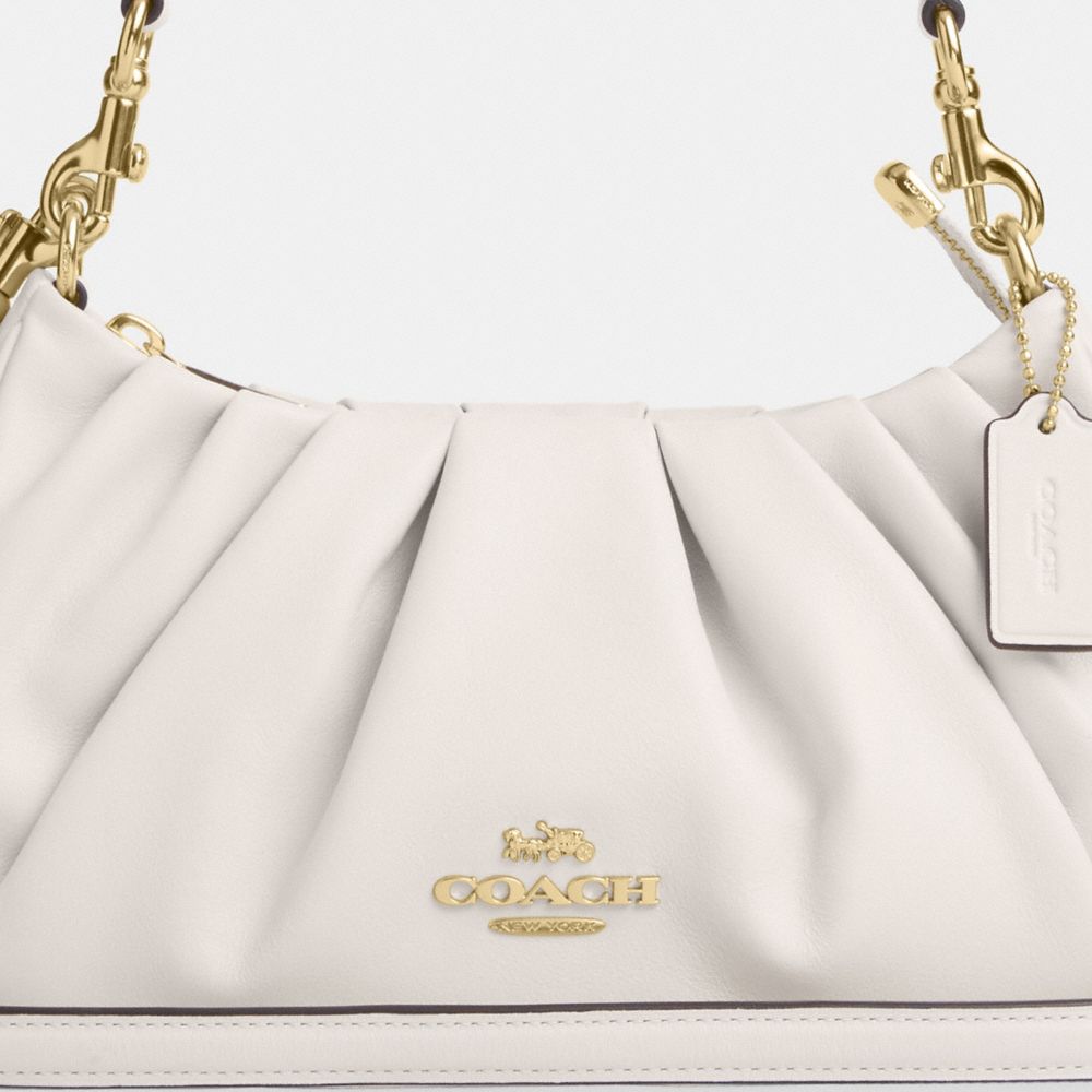 COACH®,Teri Shoulder Bag With Ruching,Shoulder Bag,Logo,Pleats,Metal,Casual,Day Party,White