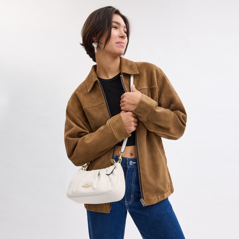 COACH®,Teri Shoulder Bag With Ruching,Shoulder Bag,Logo,Pleats,Metal,Casual,Day Party,White,Detail View