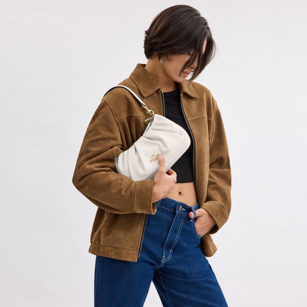 COACH®,Teri Shoulder Bag With Ruching,Shoulder Bag,Logo,Pleats,Metal,Casual,Day Party,White,Detail View