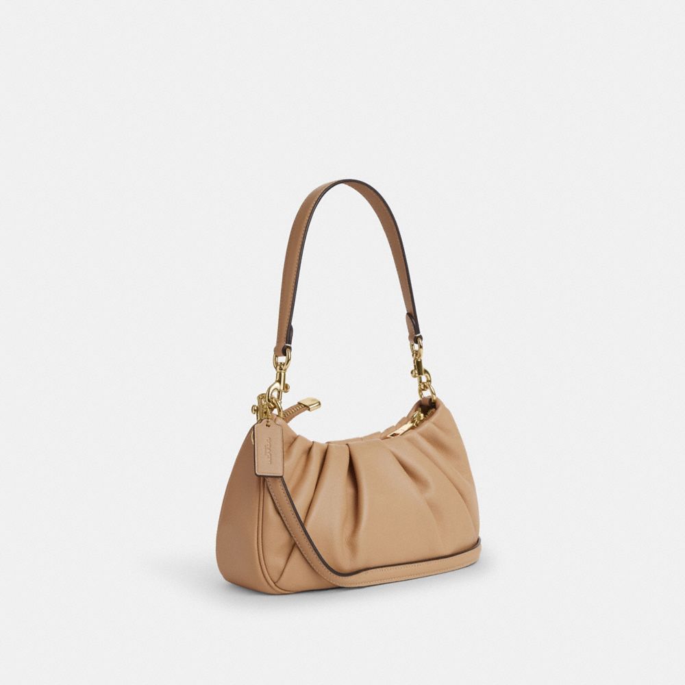 COACH®,Teri Shoulder Bag With Ruching,Shoulder Bag,Logo,Pleats,Metal,Casual,Day Party,Beige,Angle View