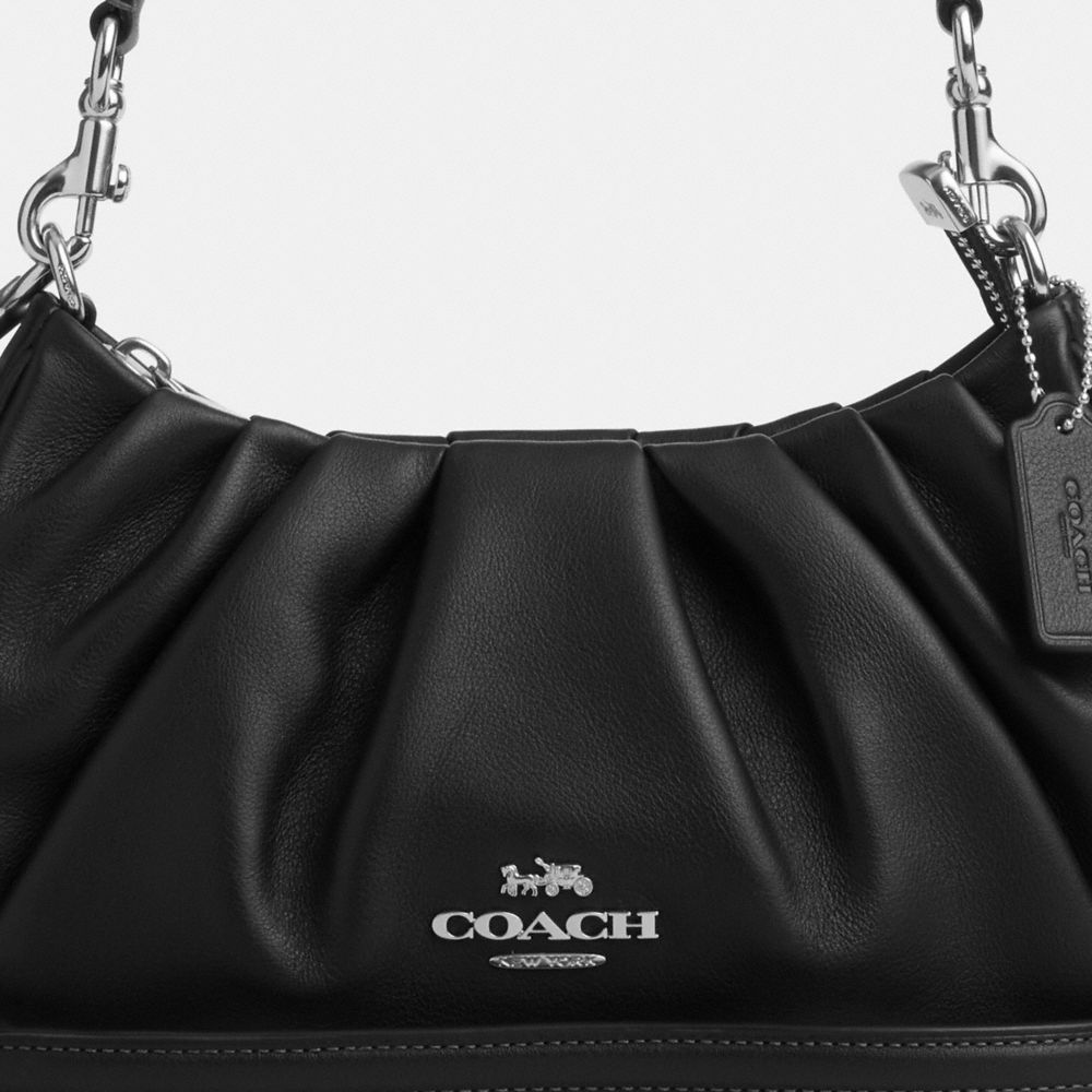 COACH®,Teri Shoulder Bag With Ruching,Shoulder Bag,Logo,Pleats,Metal,Casual,Day Party,Black