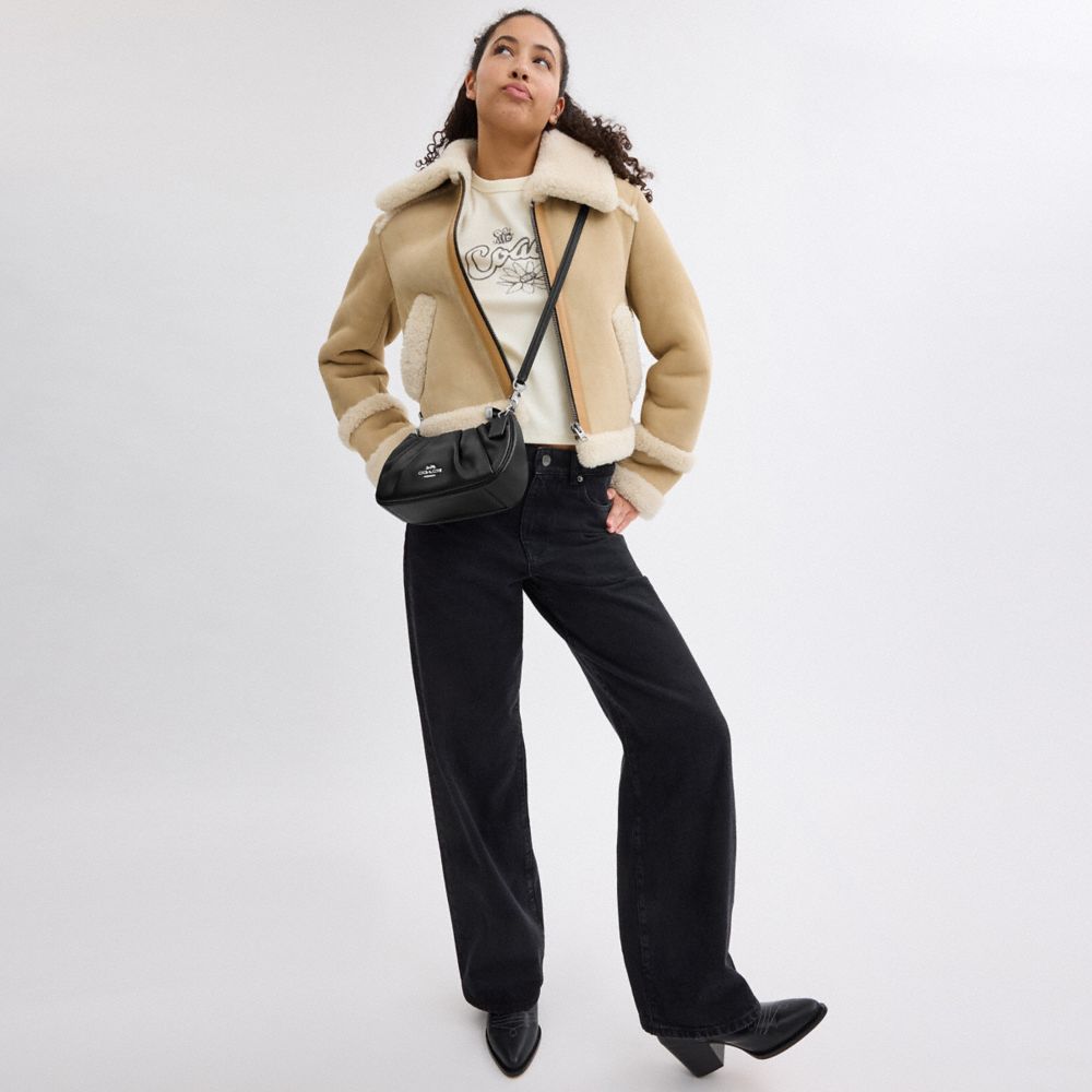 COACH®,Teri Shoulder Bag With Ruching,Shoulder Bag,Pleats,Metal,Logo,Casual,Day Party,Black,Detail View