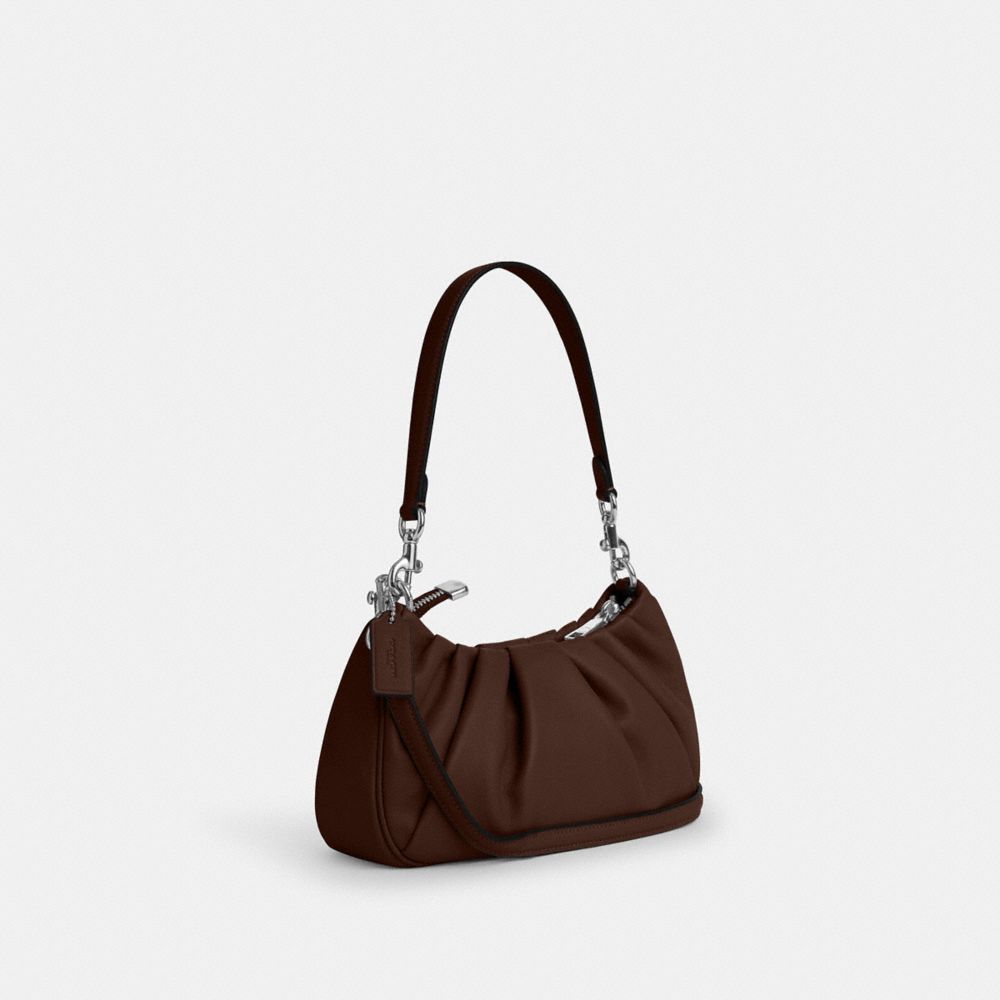 COACH®,Teri Shoulder Bag With Ruching,Shoulder Bag,Logo,Pleats,Metal,Casual,Day Party,Brown,Angle View