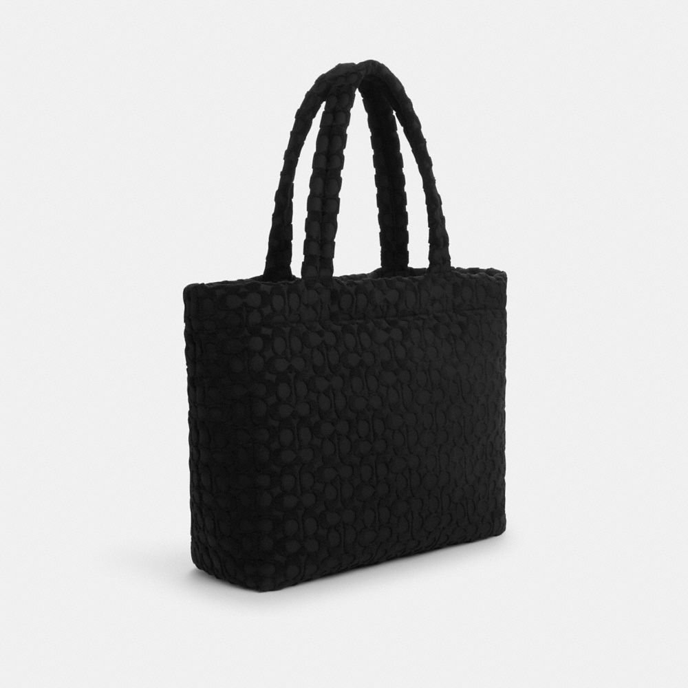 COACH®,Tote In Signature Terry,Leather,Tote,Embossed,Logo,Casual,Black,Angle View