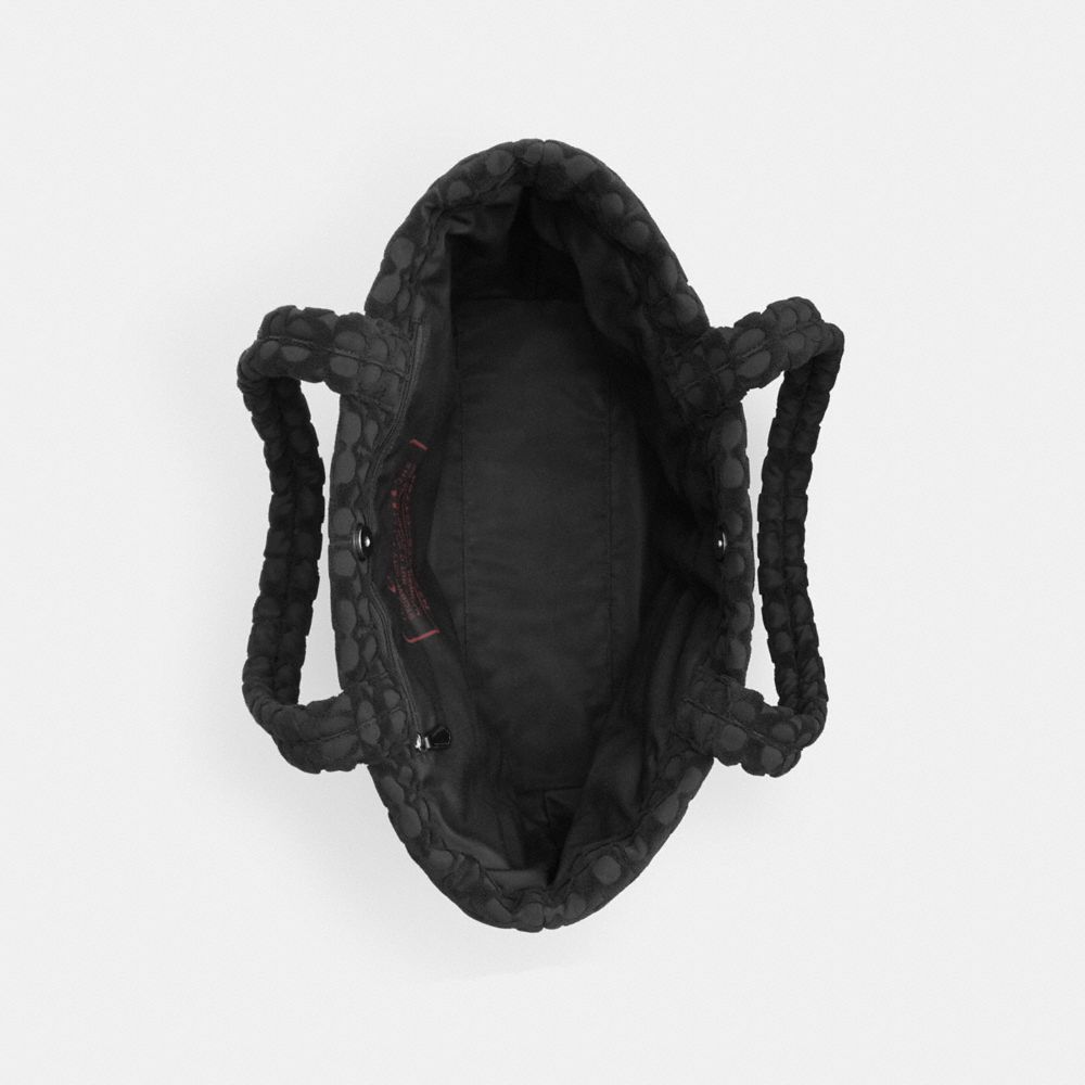 COACH®,Tote In Signature Terry,Leather,Tote,Embossed,Logo,Casual,Black,Inside View,Top View