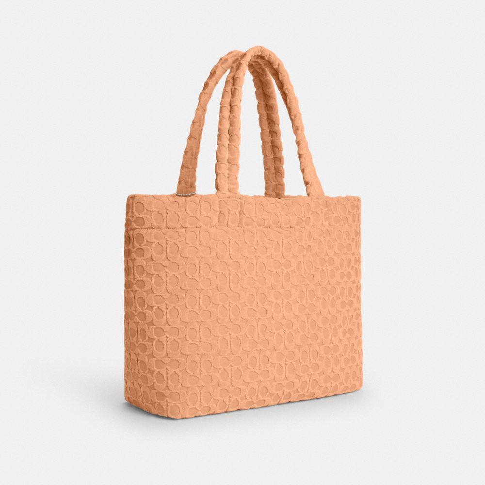 COACH®,Tote In Signature Terry,Leather,Tote,Embossed,Logo,Casual,Orange,Angle View