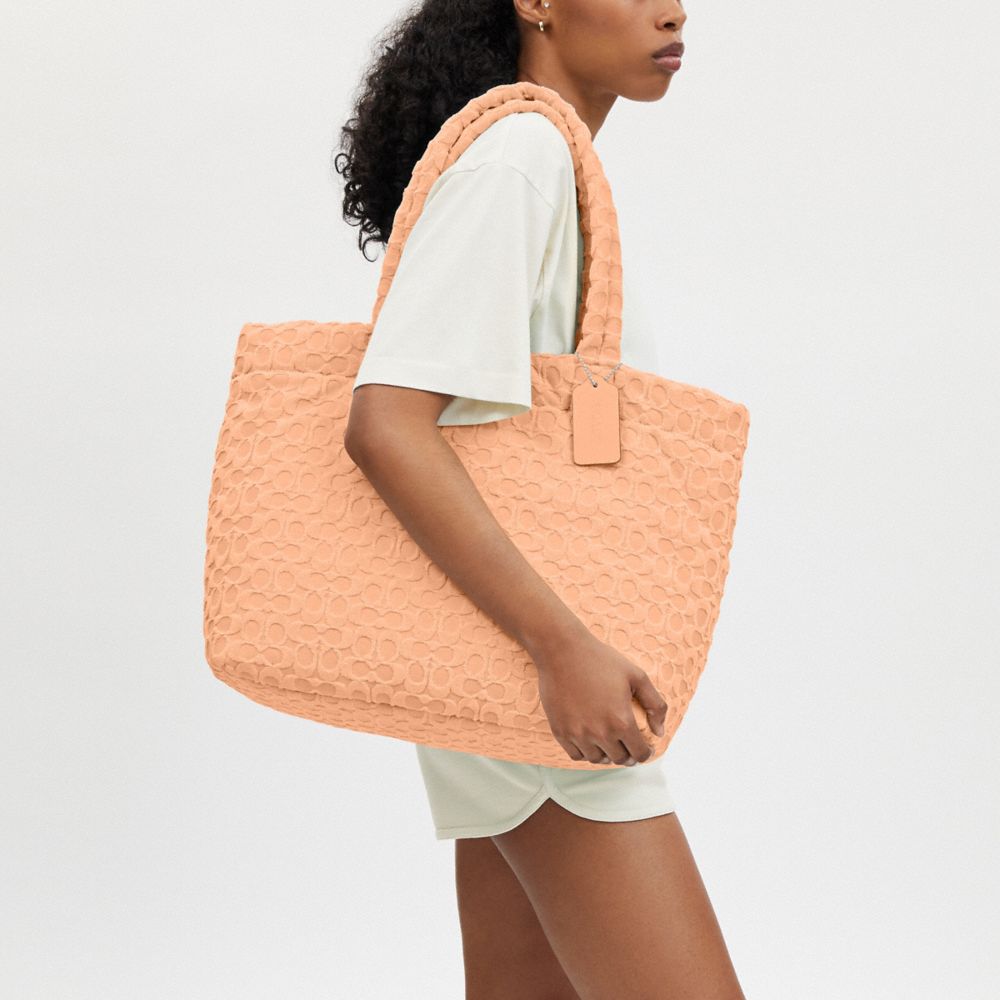 COACH®,Tote In Signature Terry,Leather,Tote,Embossed,Logo,Casual,Orange,Detail View